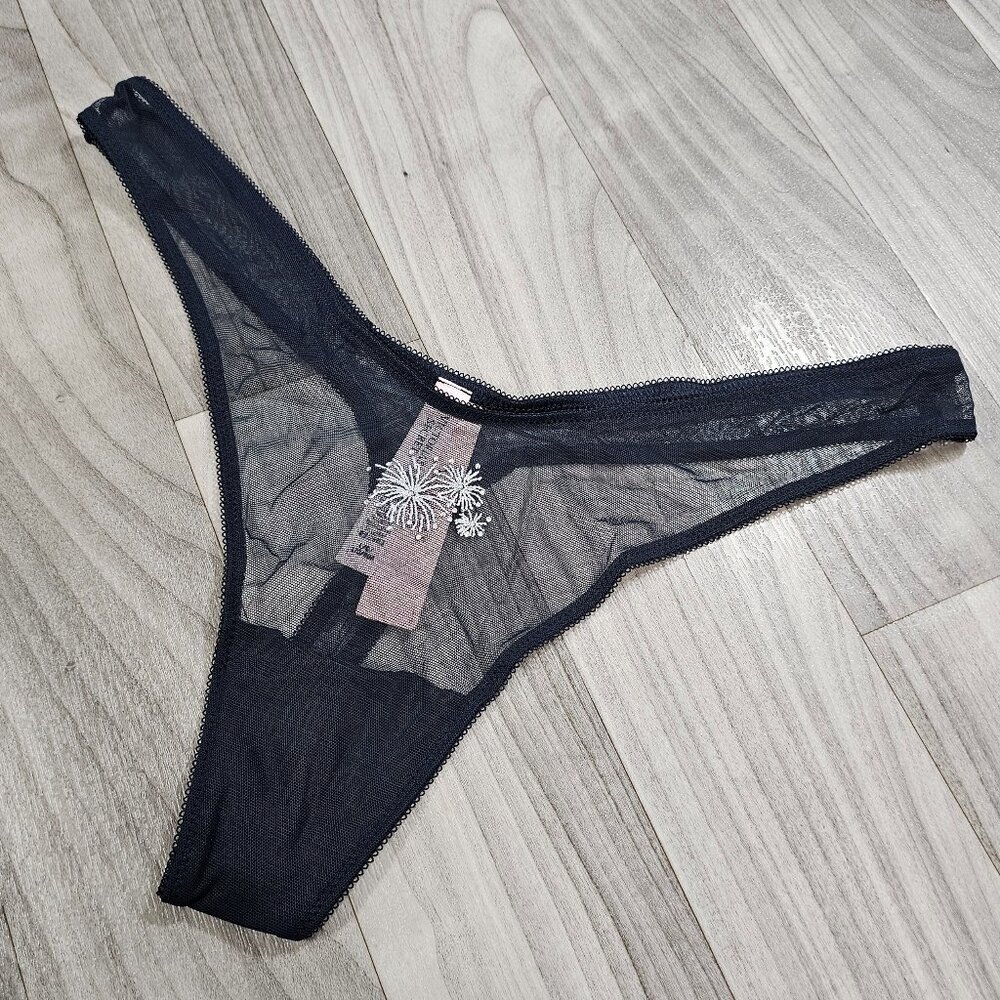 Victoria's Secret VERY SEXY Dark Blue Flirty Mesh Thong Panty w Fireworks